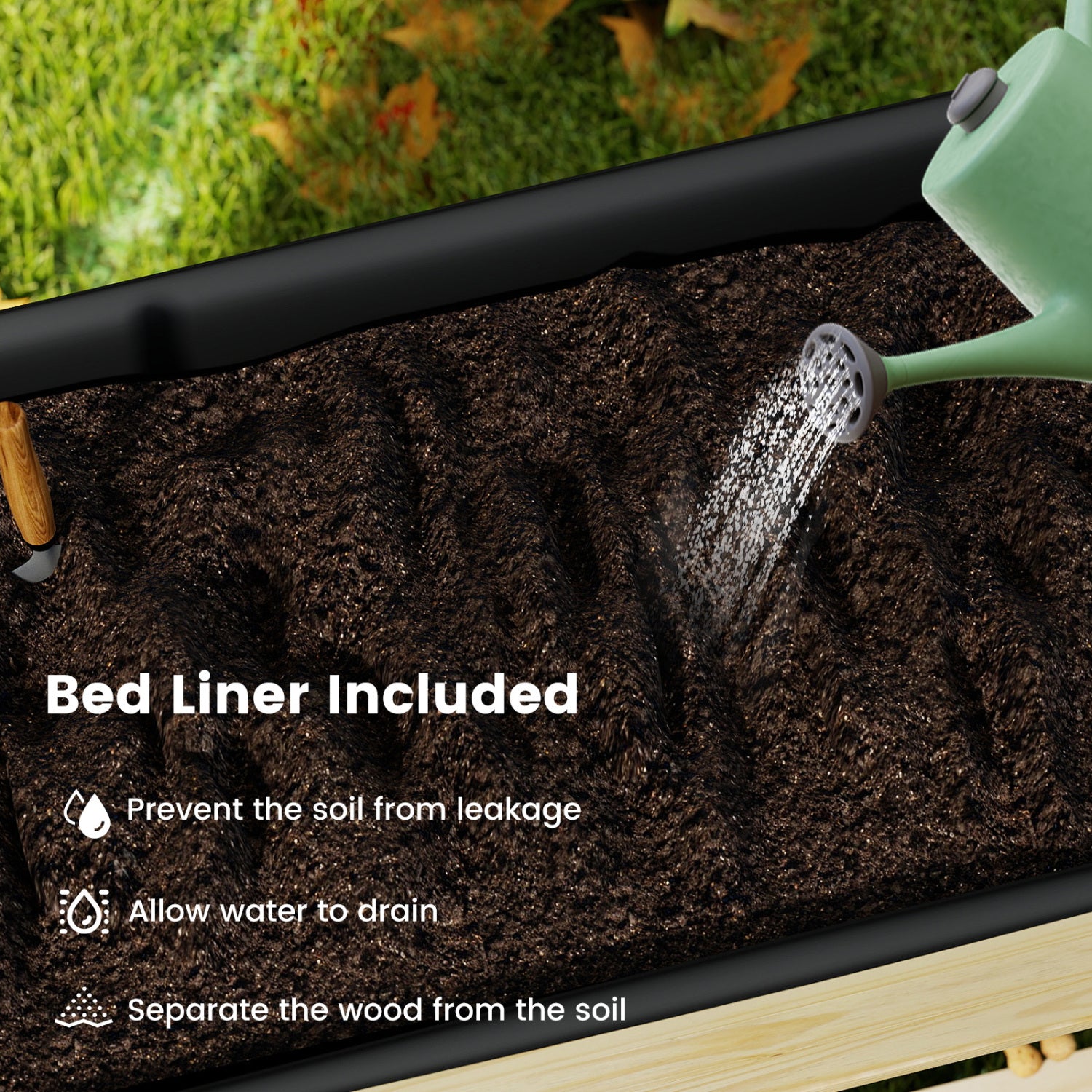 Wood Elevated Planter Bed With Lockable Wheels, Shelf, Liner, Natural Raised Garden Beds at Gallery Canada