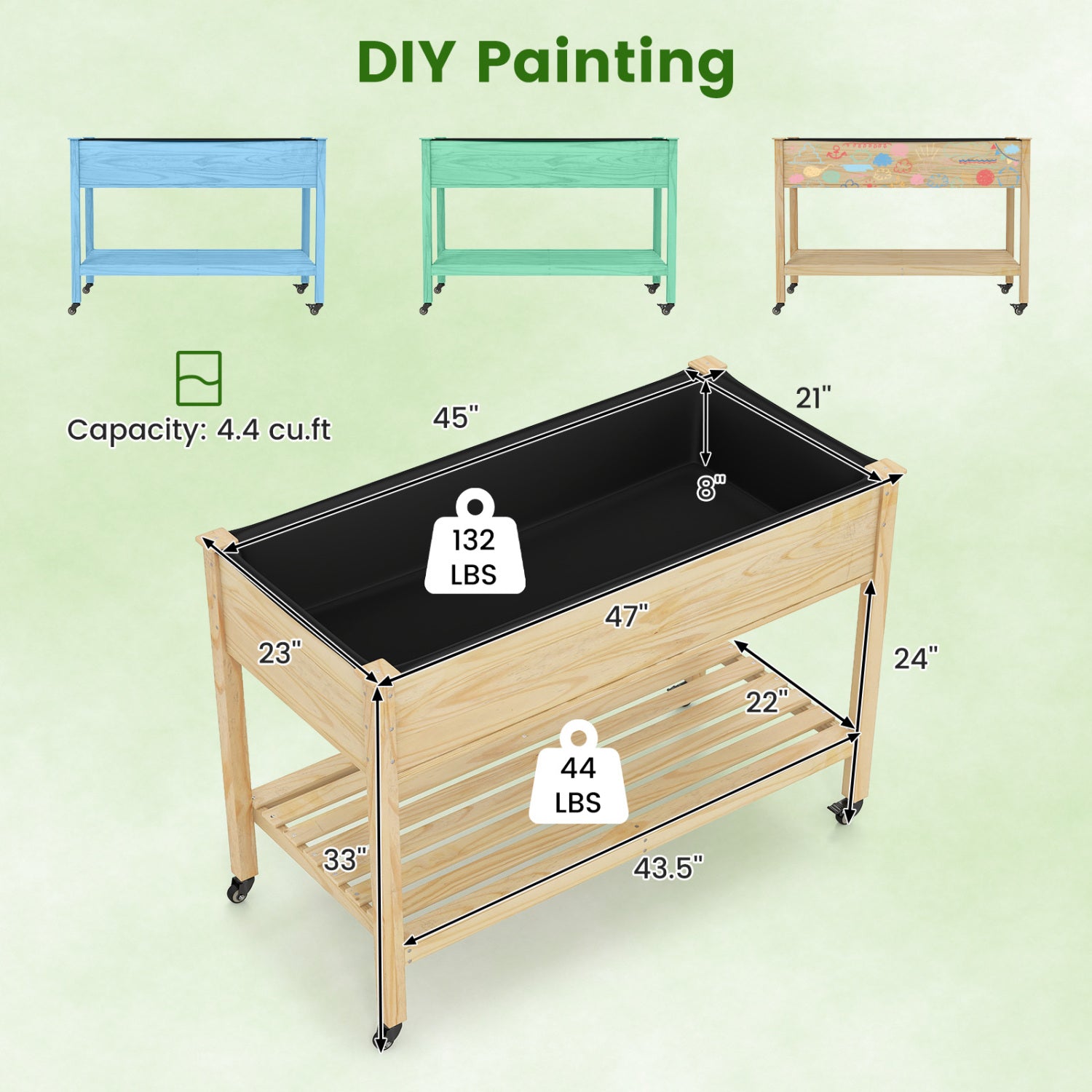 Wood Elevated Planter Bed With Lockable Wheels, Shelf, Liner, Natural Raised Garden Beds at Gallery Canada