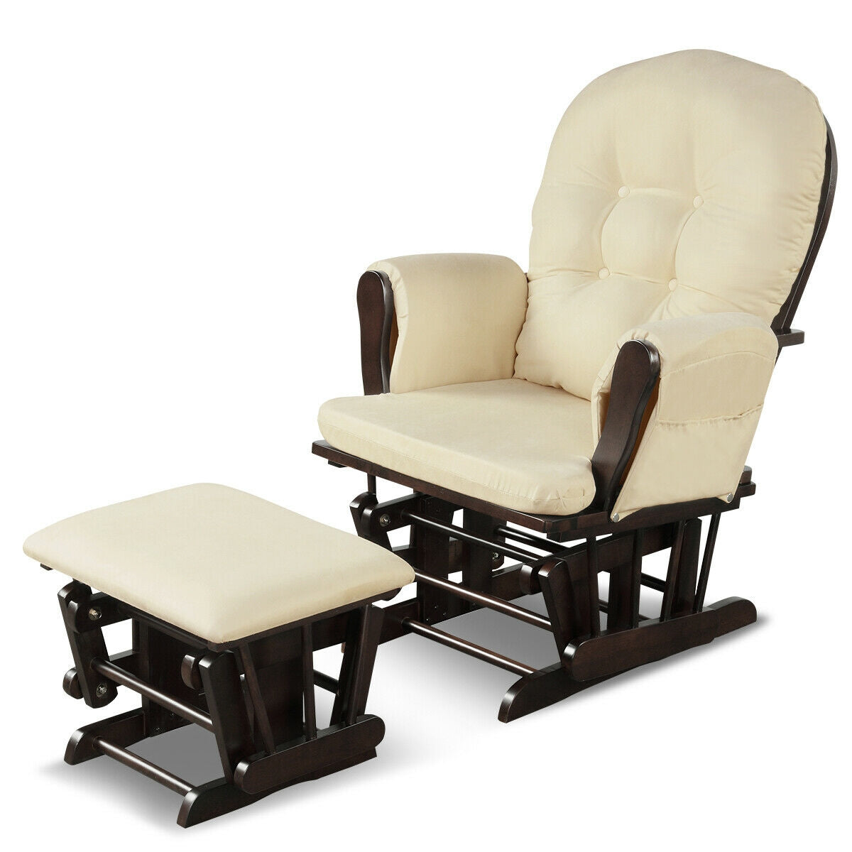 Wood Glider and Ottoman Set with Padded Armrests and Detachable Cushion, Beige Recliners at Gallery Canada