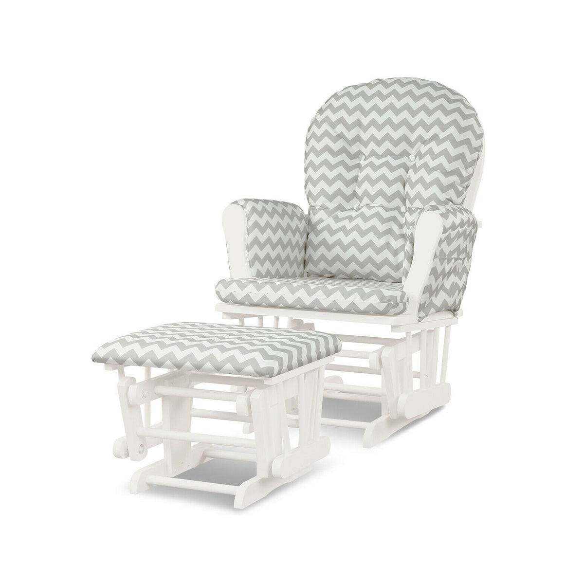 Wood Glider Ottoman Set, Padded Armrests, Detachable Cushion, Gray And White Recliners White at Gallery Canada