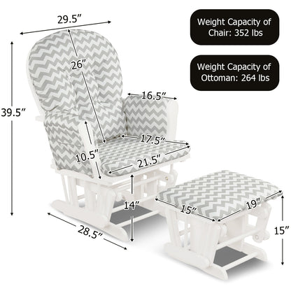 Wood Glider and Ottoman Set with Padded Armrests and Detachable Cushion-Gray and White, White Recliners at Gallery Canada