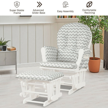 Wood Glider and Ottoman Set with Padded Armrests and Detachable Cushion-Gray and White, White Recliners at Gallery Canada