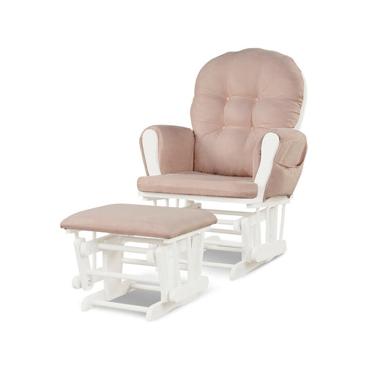 Wood Glider and Ottoman Set, Padded Armrests, Detachable Cushion, Pink Recliners Pink at Gallery Canada
