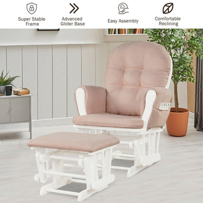 Wood Glider and Ottoman Set with Padded Armrests and Detachable Cushion, Pink Recliners at Gallery Canada