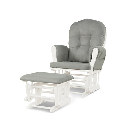 Wood Glider and Ottoman Set with Padded Armrests and Detachable Cushion, Light Gray Recliners at Gallery Canada
