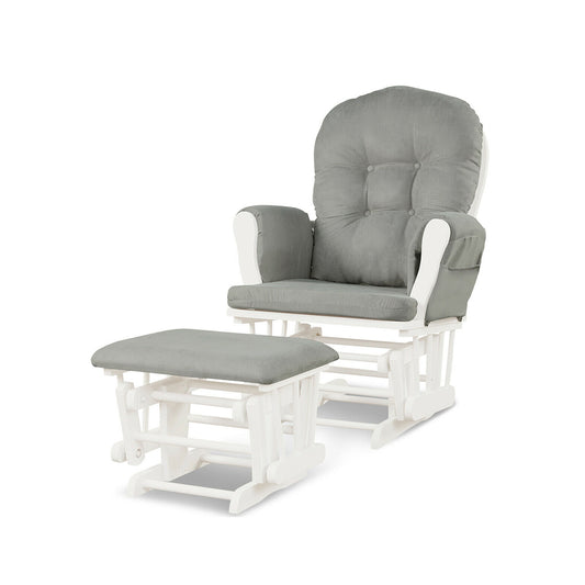 Wood Glider Ottoman Set, Padded Armrests, Detachable Cushion, Light Gray Recliners Light Gray at Gallery Canada