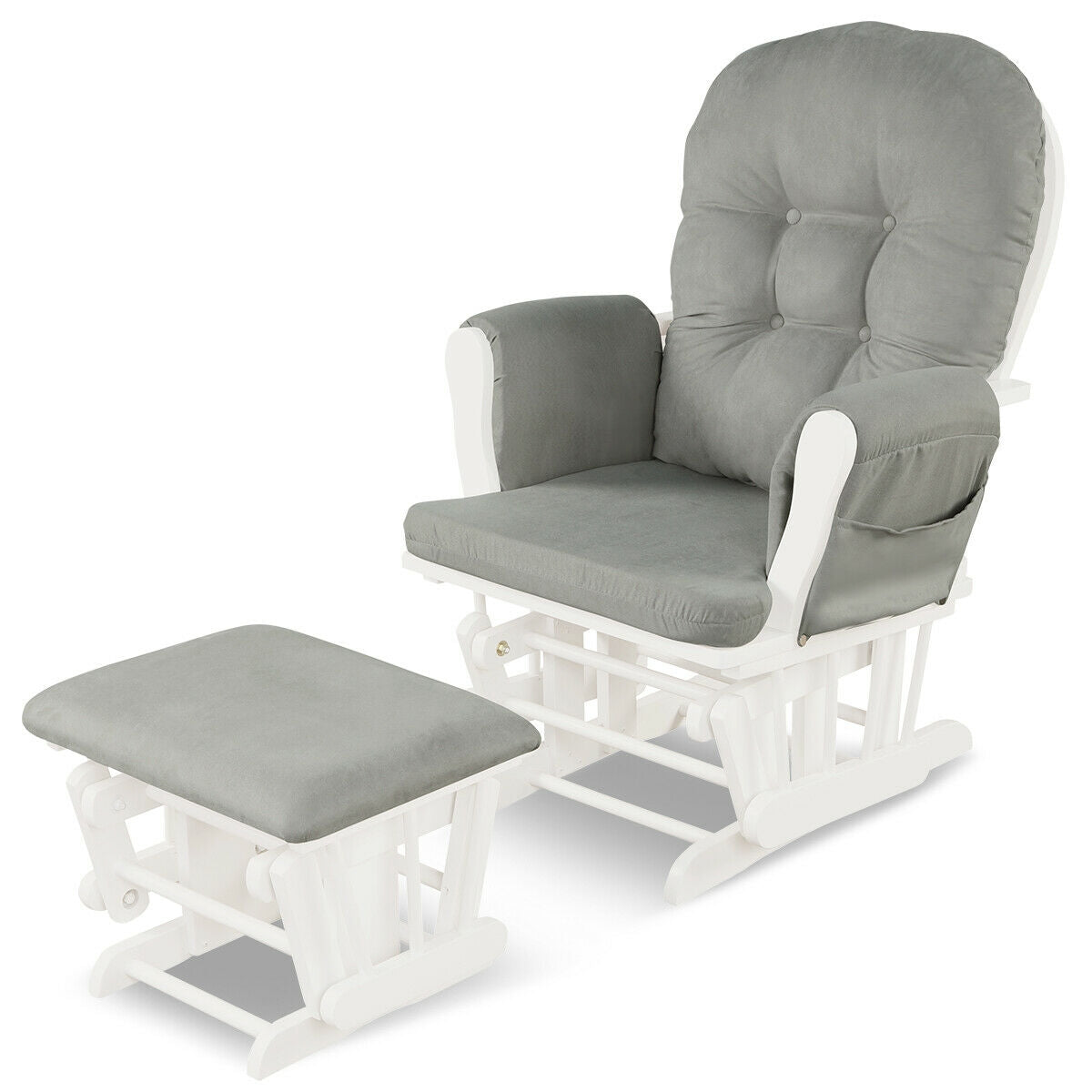 Wood Glider and Ottoman Set with Padded Armrests and Detachable Cushion, Light Gray Recliners at Gallery Canada