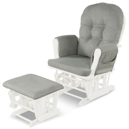Wood Glider and Ottoman Set with Padded Armrests and Detachable Cushion, Light Gray Recliners at Gallery Canada