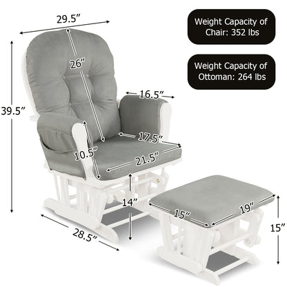 Wood Glider and Ottoman Set with Padded Armrests and Detachable Cushion, Light Gray Recliners at Gallery Canada