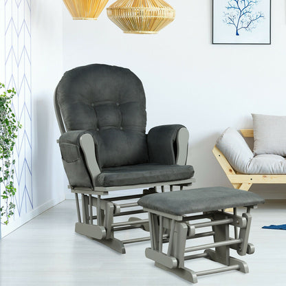 Wood Glider and Ottoman Set with Padded Armrests and Detachable Cushion, Dark Gray Recliners at Gallery Canada