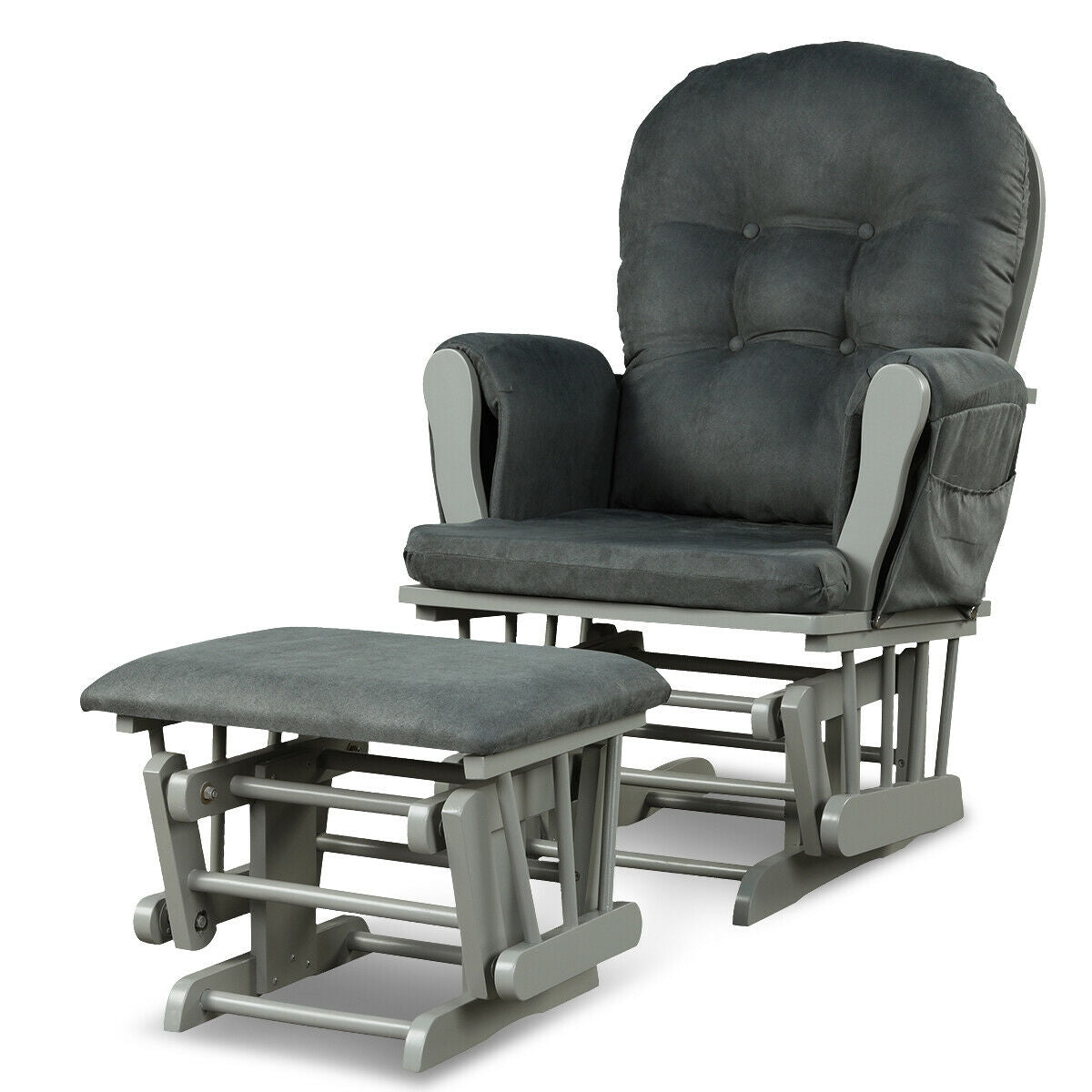 Wood Glider and Ottoman Set with Padded Armrests and Detachable Cushion, Dark Gray Recliners at Gallery Canada