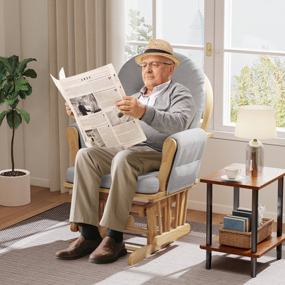 Wood Glider and Ottoman Set with Padded Armrests and Detachable Cushion, Natural Recliners at Gallery Canada