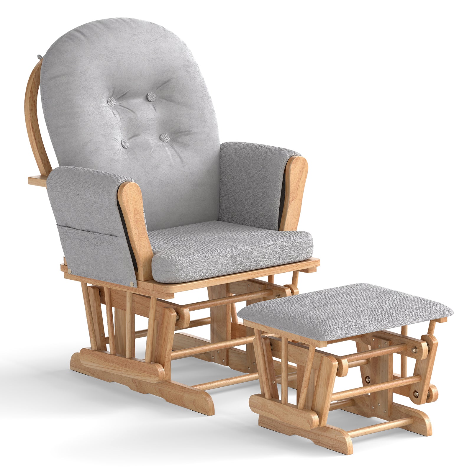 Wood Glider Ottoman Set, Padded Armrests, Detachable Cushion, Natural Recliners Natural at Gallery Canada