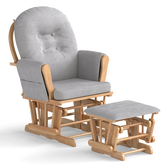 Wood Glider and Ottoman Set with Padded Armrests and Detachable Cushion, Natural Recliners Natural at Gallery Canada