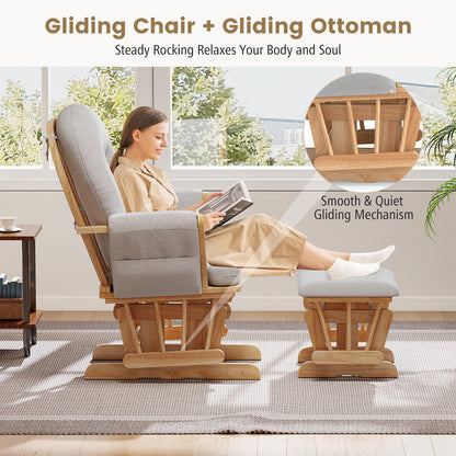 Wood Glider and Ottoman Set with Padded Armrests and Detachable Cushion, Natural Recliners at Gallery Canada