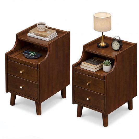 Wood Nightstand Set of 2 with Drawers, Brown Nightstands Brown at Gallery Canada