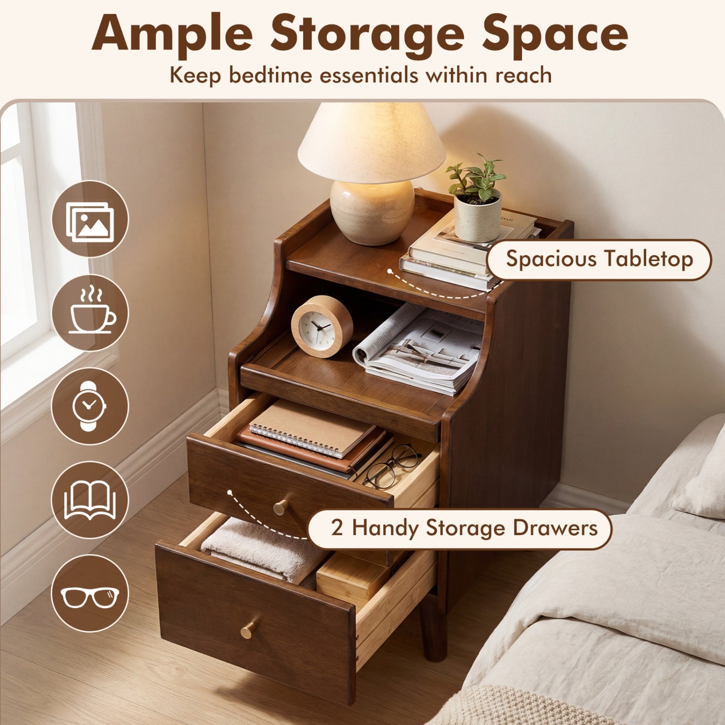 Wood Nightstand With Drawers, Brown Nightstands at Gallery Canada