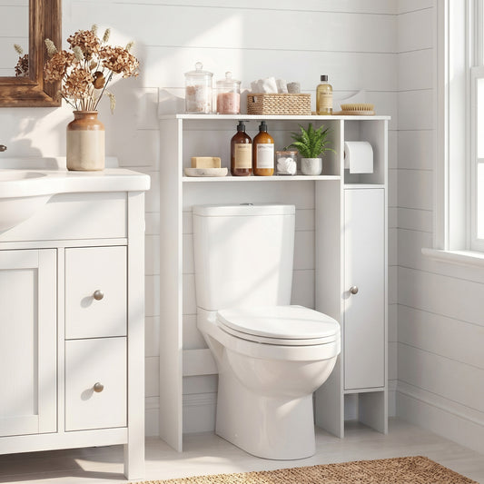 Wood Over Toilet Space Saver, Paper Holder And Shelf, White Bathroom Etagere White at Gallery Canada