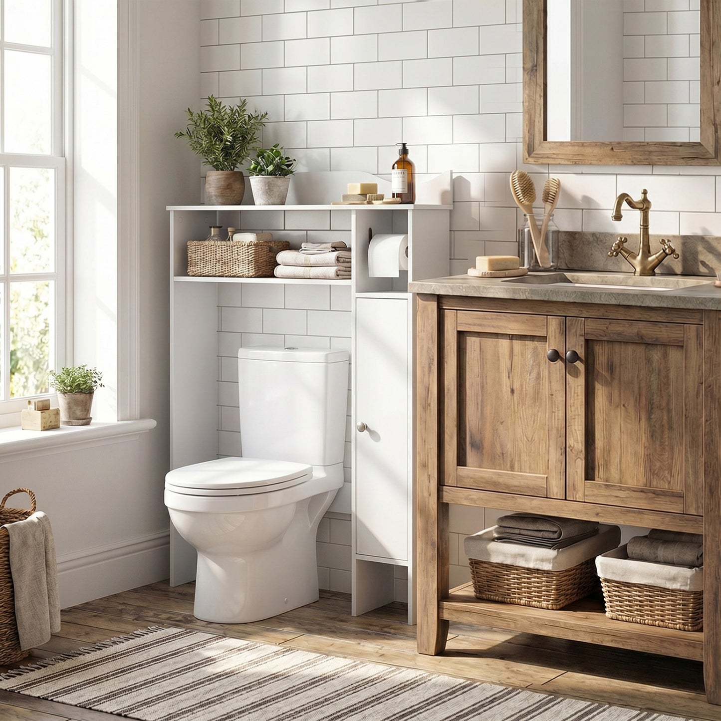 Wood Over Toilet Space Saver, Paper Holder And Shelf, White Bathroom Etagere at Gallery Canada