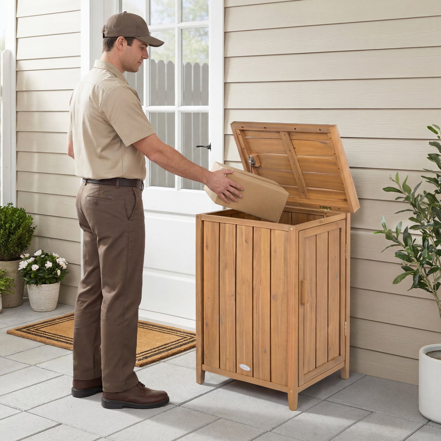 Wood Package Delivery Box, Openable Lid, Removable Shelf, Natural Sheds & Outdoor Storage at Gallery Canada