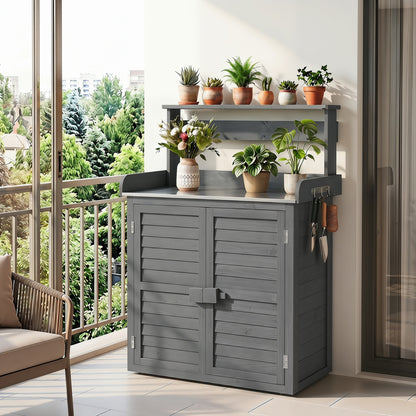 Wood Plant Workstation, Stainless Steel Tabletop, Gray
