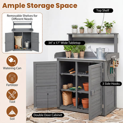 Wood Plant Workstation, Stainless Steel Tabletop, Gray