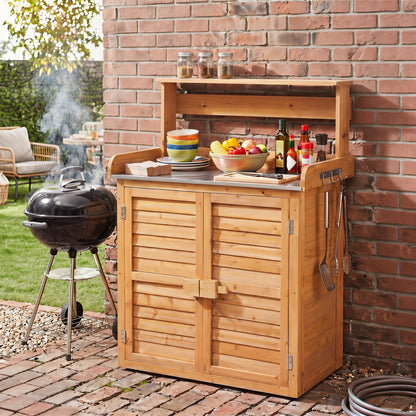 Wood Plant Workstation With Stainless Steel Tabletop
