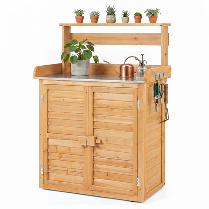 Wood Plant Workstation With Stainless Steel Tabletop
