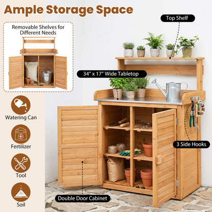 Wood Plant Workstation With Stainless Steel Tabletop