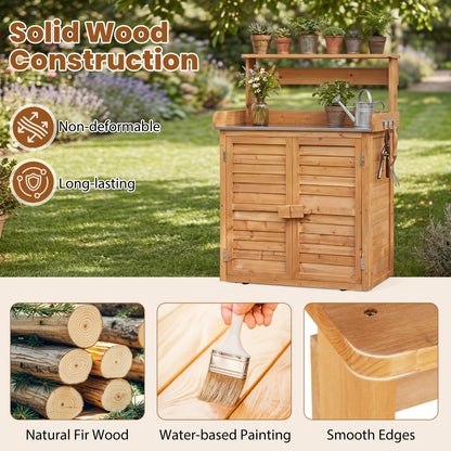 Wood Plant Workstation With Stainless Steel Tabletop