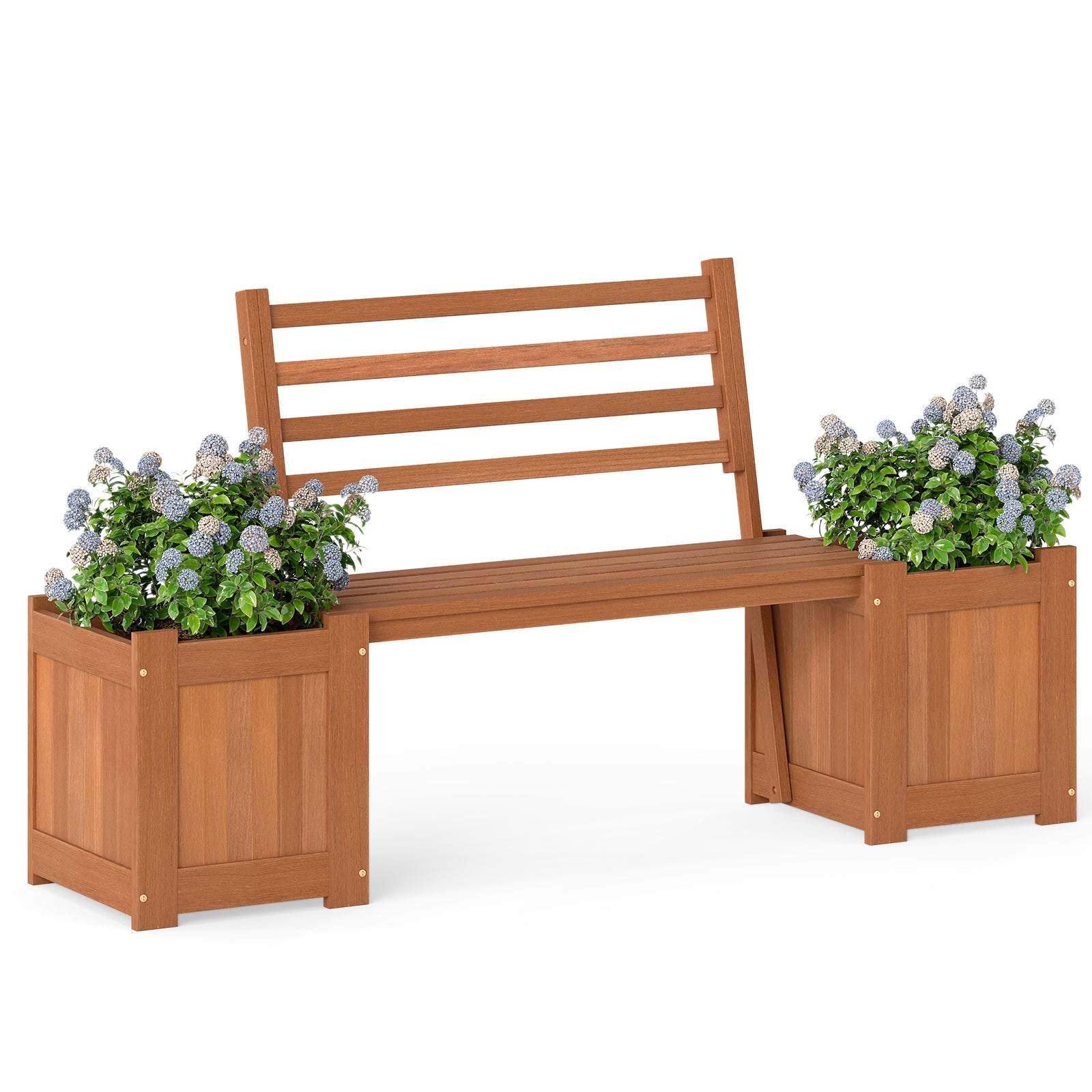 Wood Planter Box With Bench And Backrest, Natural Raised Garden Beds Natural at Gallery Canada