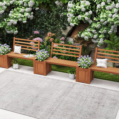 Wood Planter Box With Bench And Backrest, Natural Raised Garden Beds at Gallery Canada