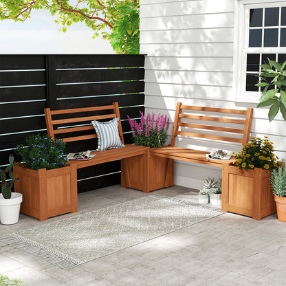 Wood Planter Box With Bench And Backrest, Natural Raised Garden Beds at Gallery Canada