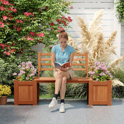 Wood Planter Box With Bench And Backrest, Natural Raised Garden Beds at Gallery Canada