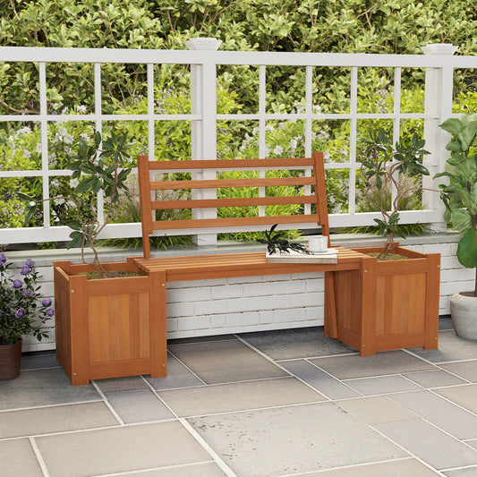 Wood Planter Box With Bench And Backrest, Natural Raised Garden Beds Natural at Gallery Canada