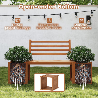 Wood Planter Box With Bench And Backrest, Natural Raised Garden Beds at Gallery Canada