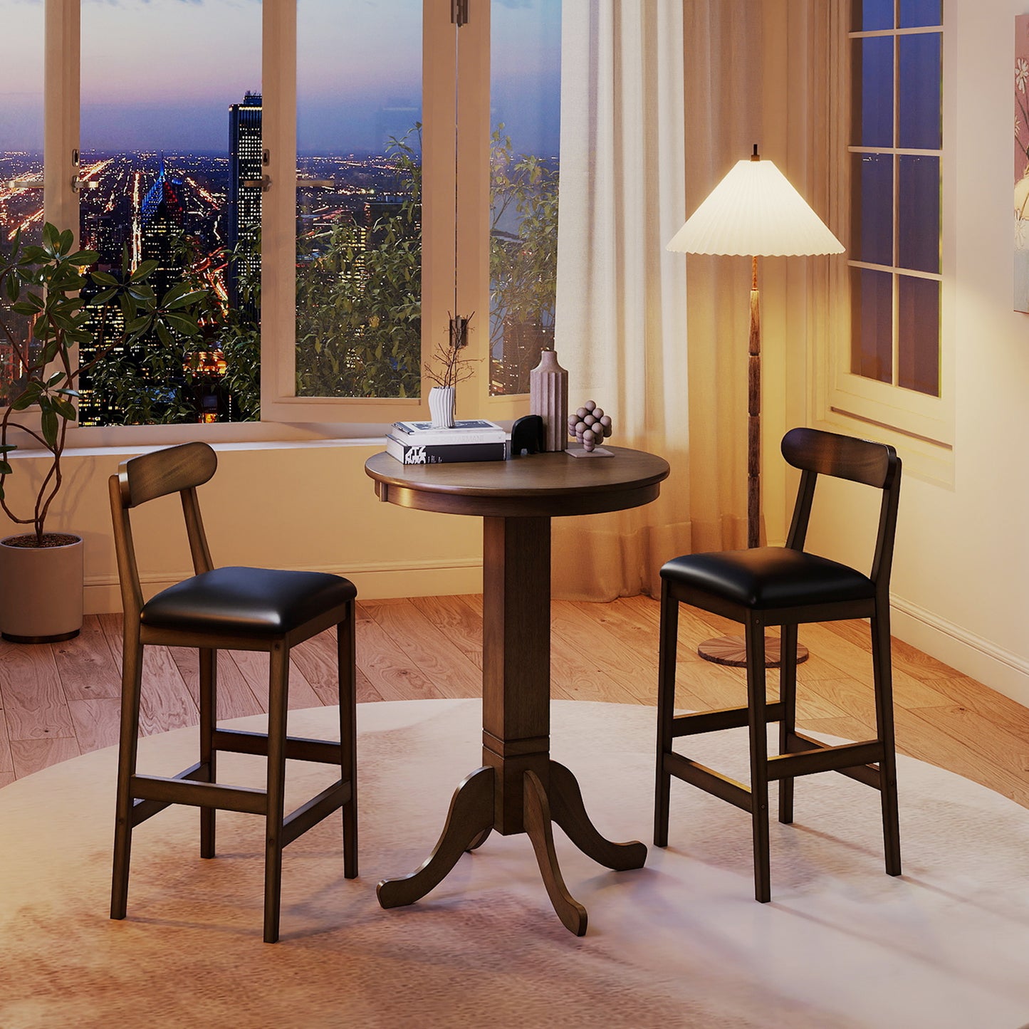 Wood Pub Round Dining Table with Pedestal Base, Gray Dining Tables at Gallery Canada