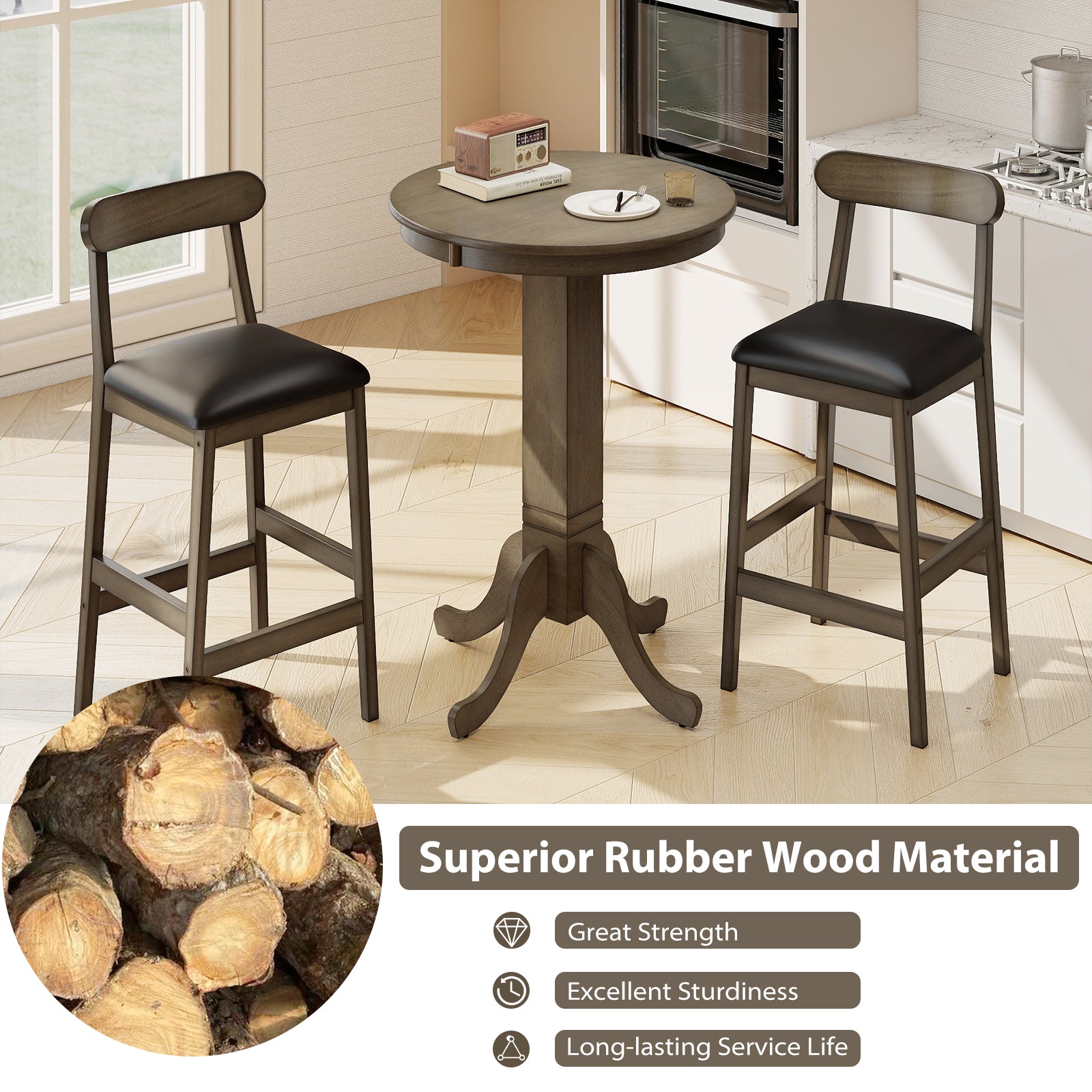 Wood Pub Round Dining Table with Pedestal Base, Gray Dining Tables at Gallery Canada