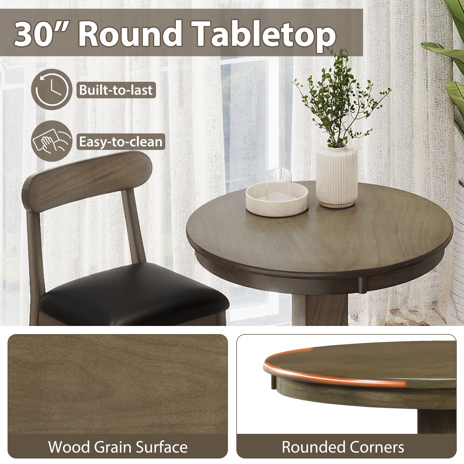 Wood Pub Round Dining Table with Pedestal Base, Gray Dining Tables at Gallery Canada