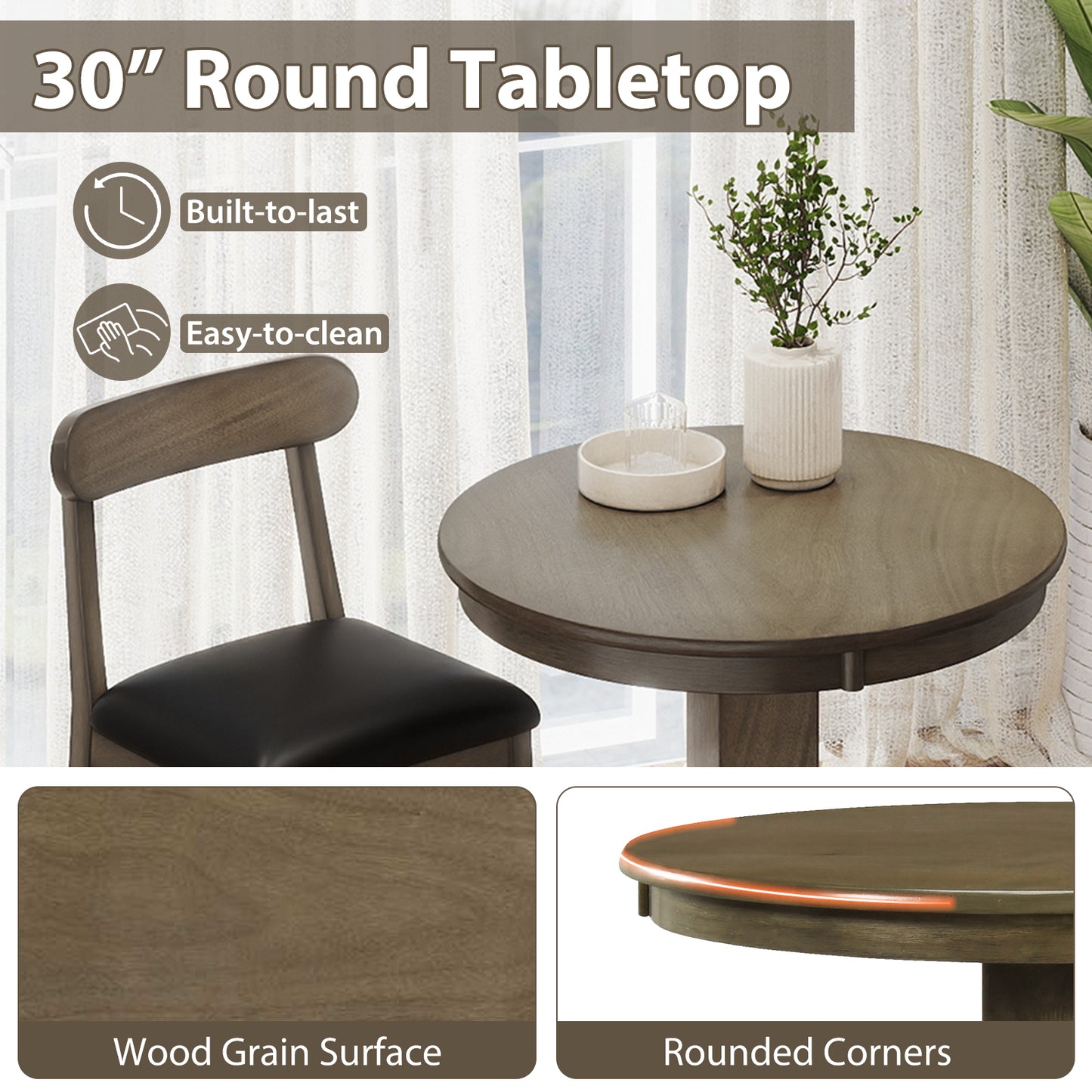 Wood Pub Round Dining Table with Pedestal Base, Gray Dining Tables at Gallery Canada