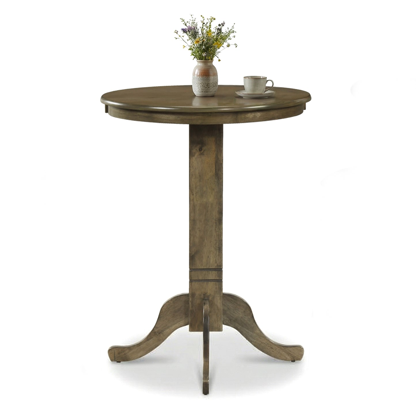 Wood Pub Round Dining Table with Pedestal Base, Gray Dining Tables at Gallery Canada