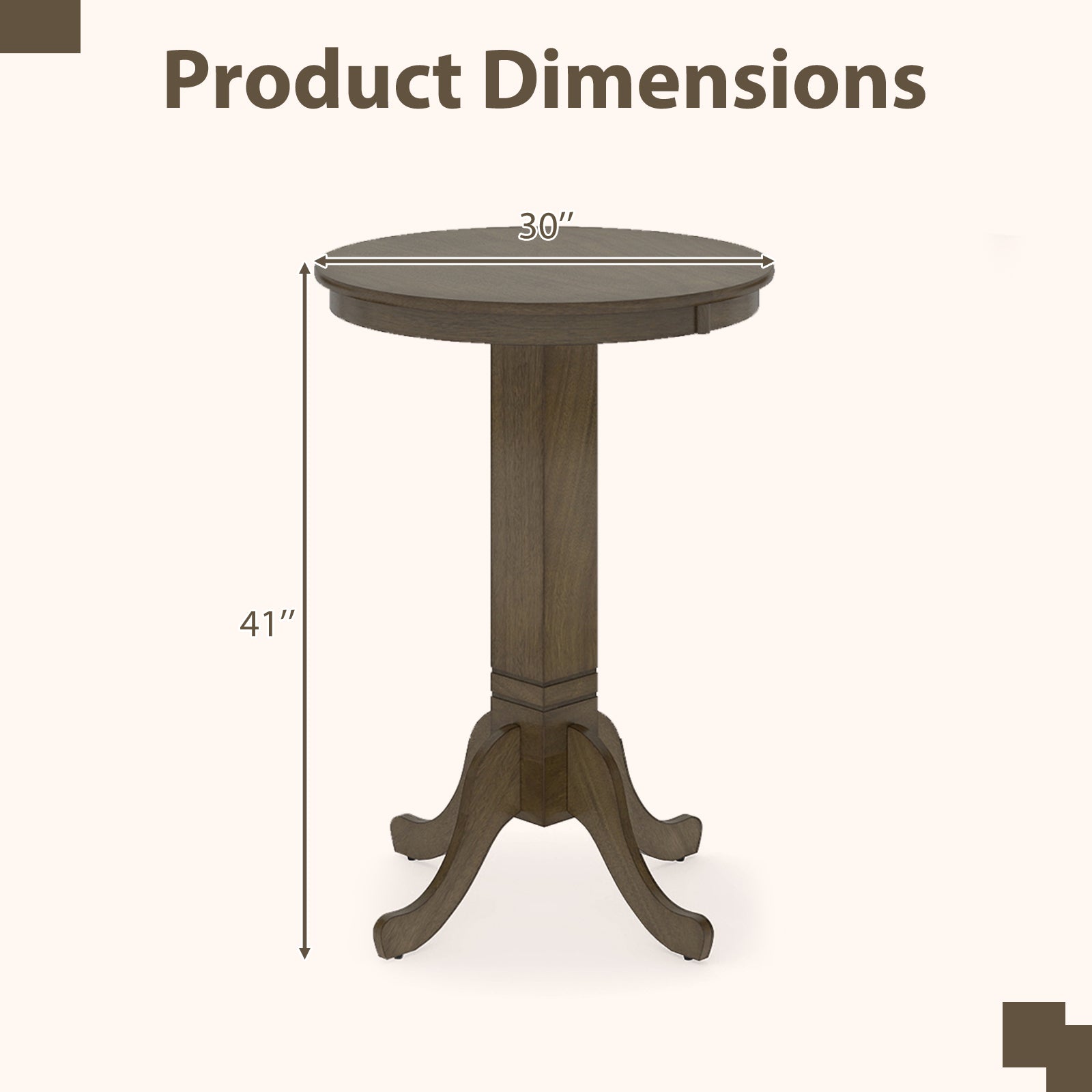 Wood Pub Round Dining Table with Pedestal Base, Gray Dining Tables at Gallery Canada