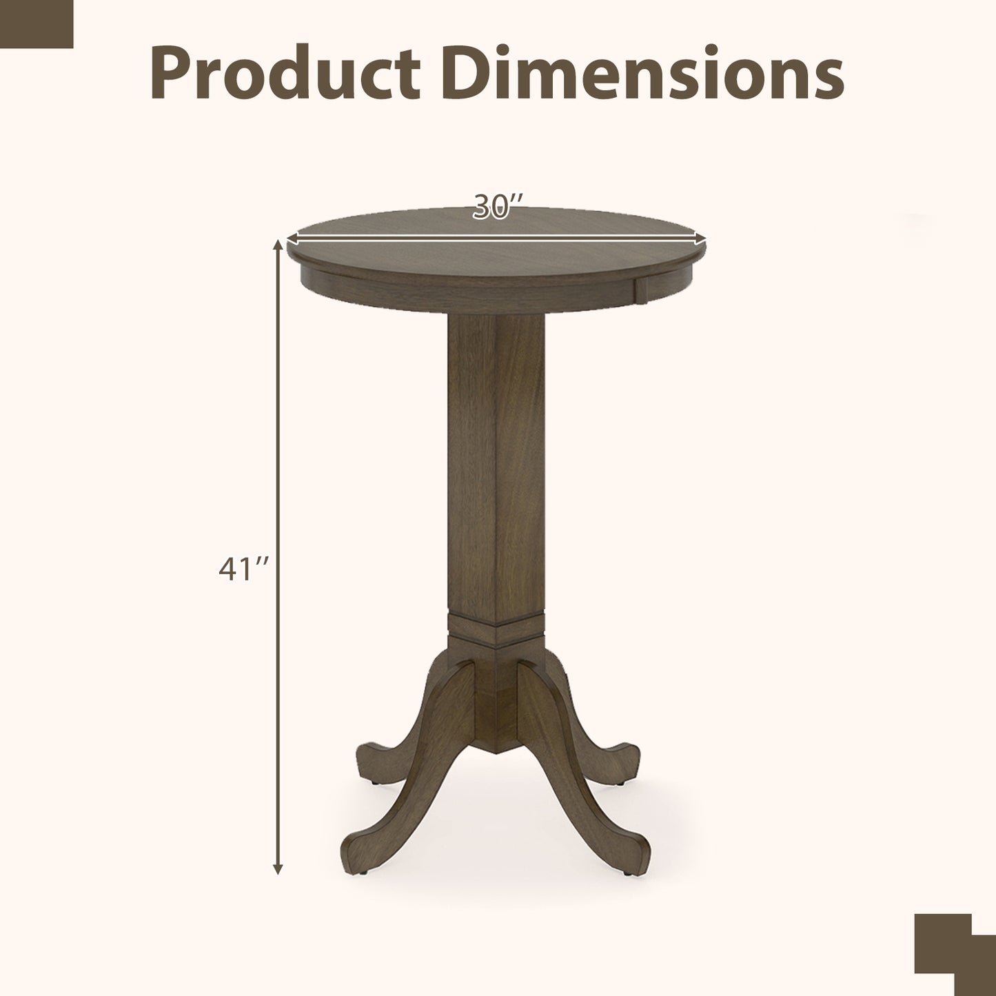 Wood Pub Round Dining Table with Pedestal Base, Gray Dining Tables at Gallery Canada