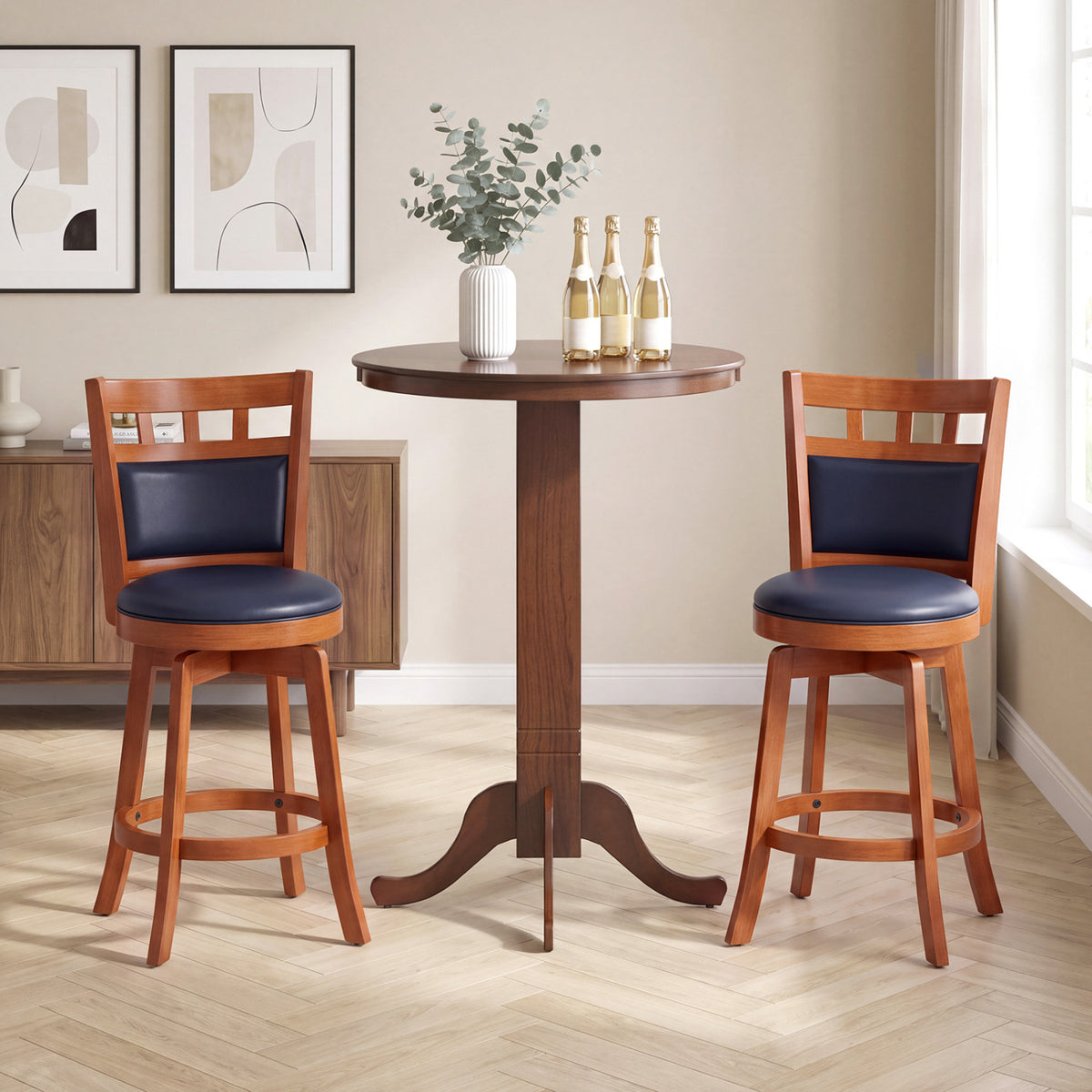 Ensemble de 2 tabourets de bar pivotants, siège en similicuir, 24", Espresso