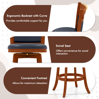 Ensemble de 4 tabourets de bar pivotants en bois, assise en similicuir, 24", Espresso