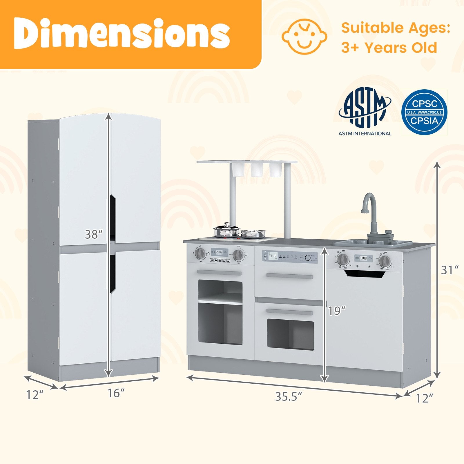 Wooden 2 Piece Kids Kitchen Playset with Fridge and Running Water, Gray Play Kitchen Sets at Gallery Canada