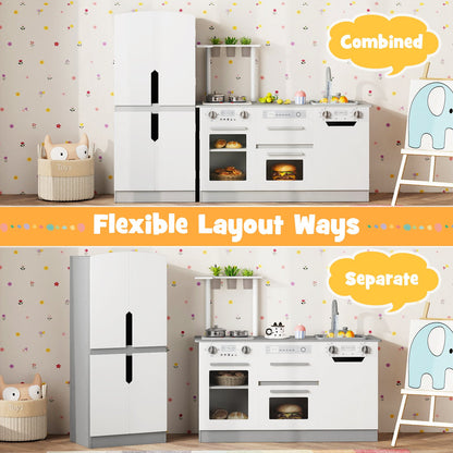 Wooden 2 Piece Kids Kitchen Playset with Fridge and Running Water, Gray Play Kitchen Sets at Gallery Canada