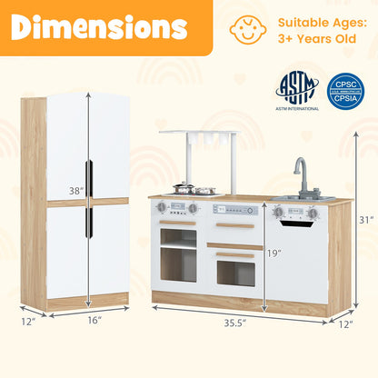 Wooden 2 Piece Kids Kitchen Playset with Fridge and Running Water, Natural Play Kitchen Sets at Gallery Canada