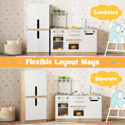 Wooden 2 Piece Kids Kitchen Playset with Fridge and Running Water, Natural Play Kitchen Sets at Gallery Canada