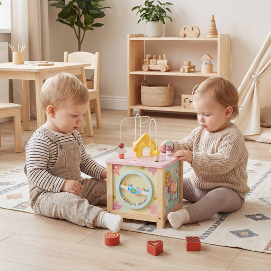 Wooden Activity Cube with Montessori Sensory Toys for 18+ Months Toddlers Learning Toys Multi-Color at Gallery Canada